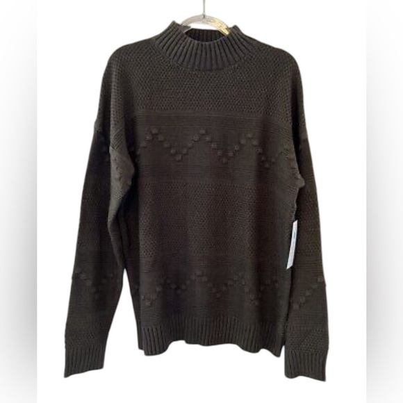 NWT Pink Clover Dark Olive Knitted Gabriel Mock Turtleneck sweater Large - Picture 2 of 4